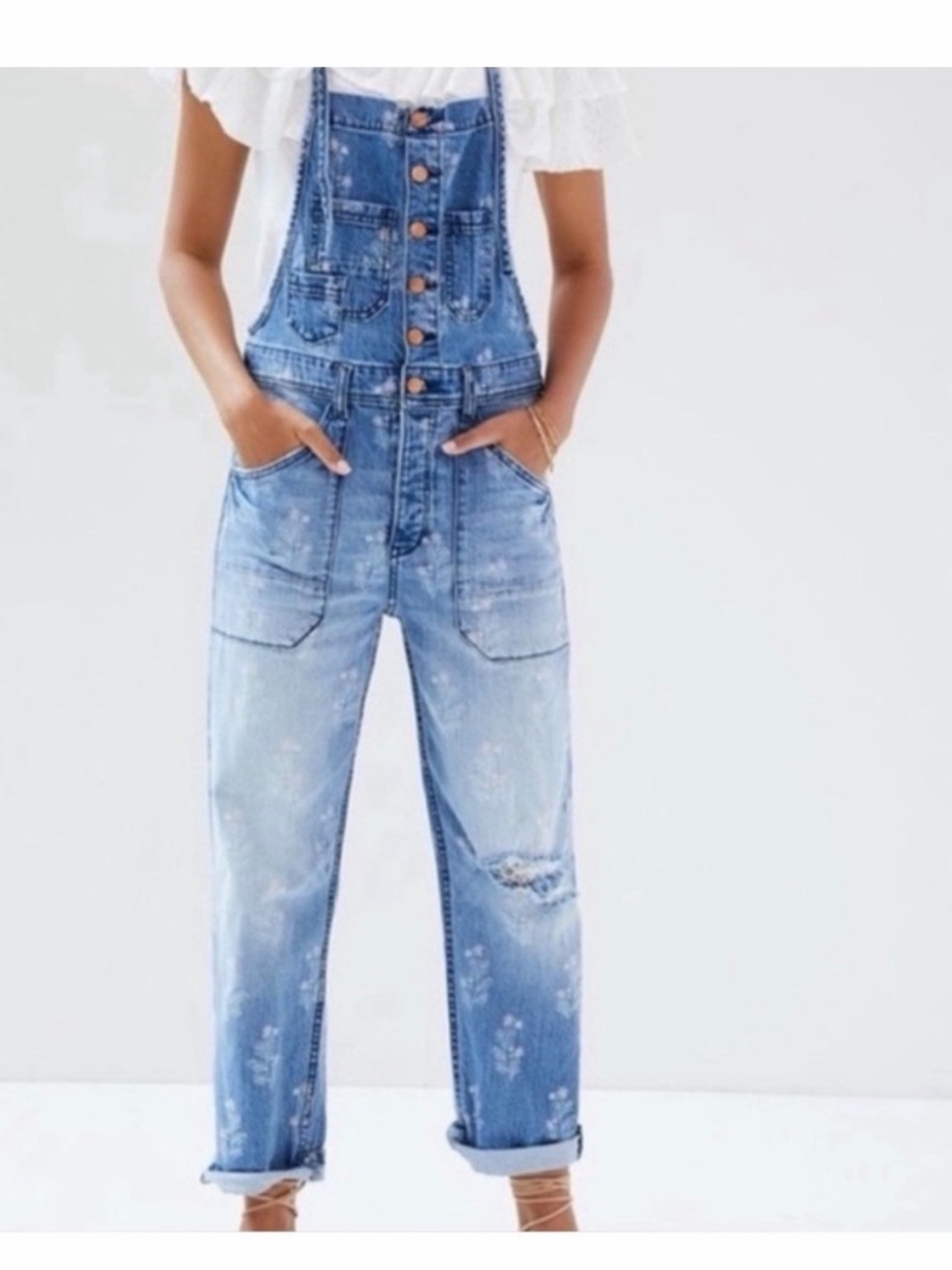 Anthropologie Distressed Blue Denim Overalls for Women - Casual Utility Style